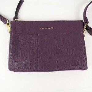 Tahari Crossbody Bag Purse Purple Pebbled Vegan Leather Travel Organizer Pockets